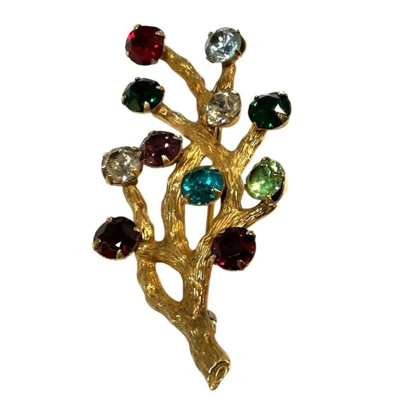 Vintage Von Dell 12K Gold-Filled Multi-Stone Family Tree Brooch 2"H - Picture 1 of 4